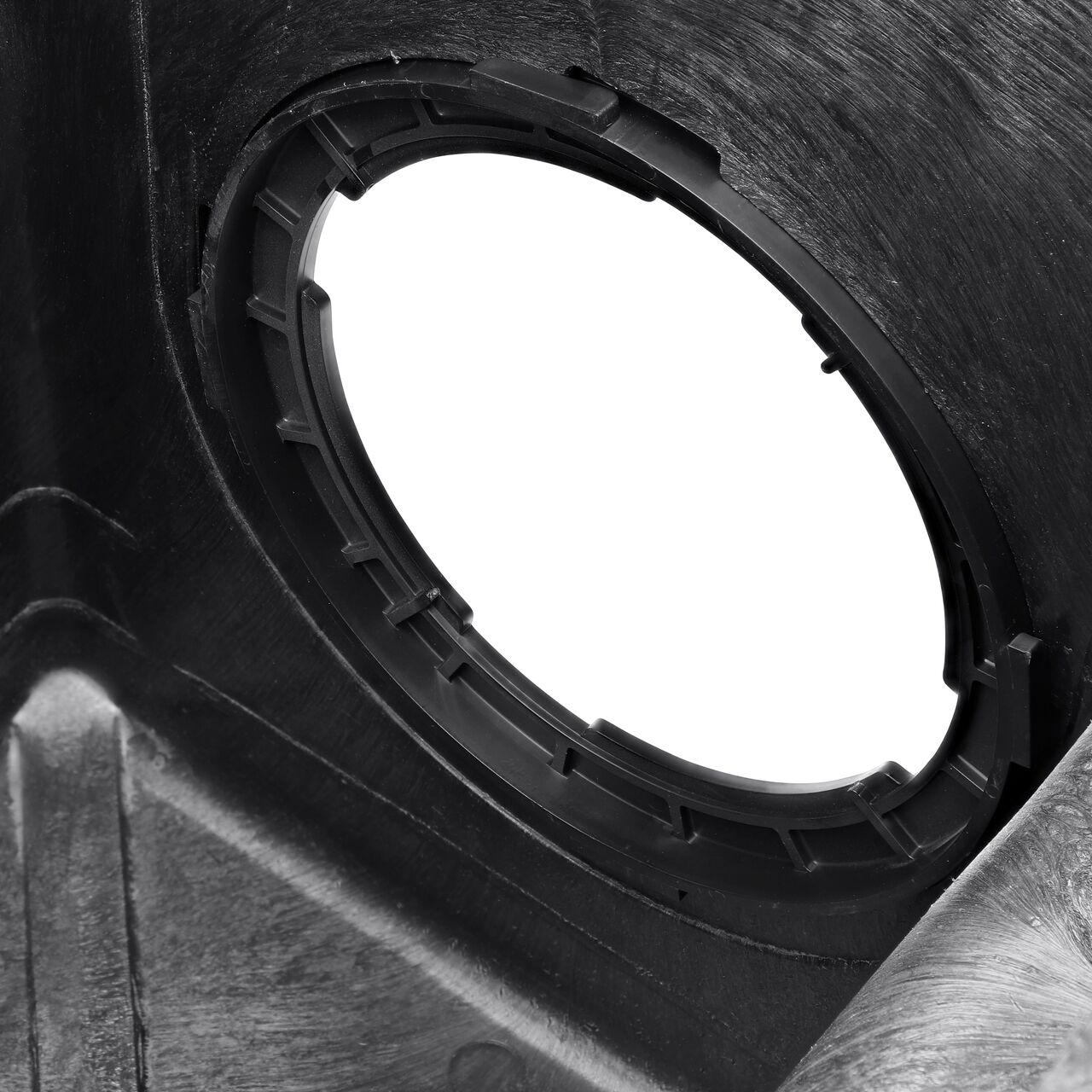 Closeup of the lock and key when the NDS Outlet Adapter  (NDS 1890) is installed to the 12 in. catch basin