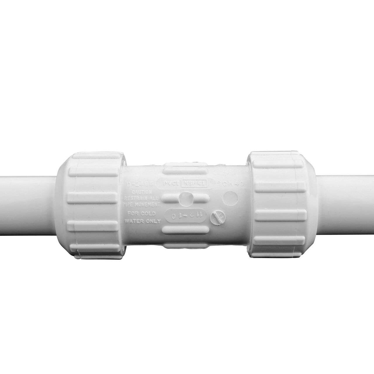The NDS 1 in. Flo-Lock™ PVC Gripper Coupling (NDS, 112-05, NDS 112-07, NDS 112-10) installed on 1 in. Schedule 40 pipe
