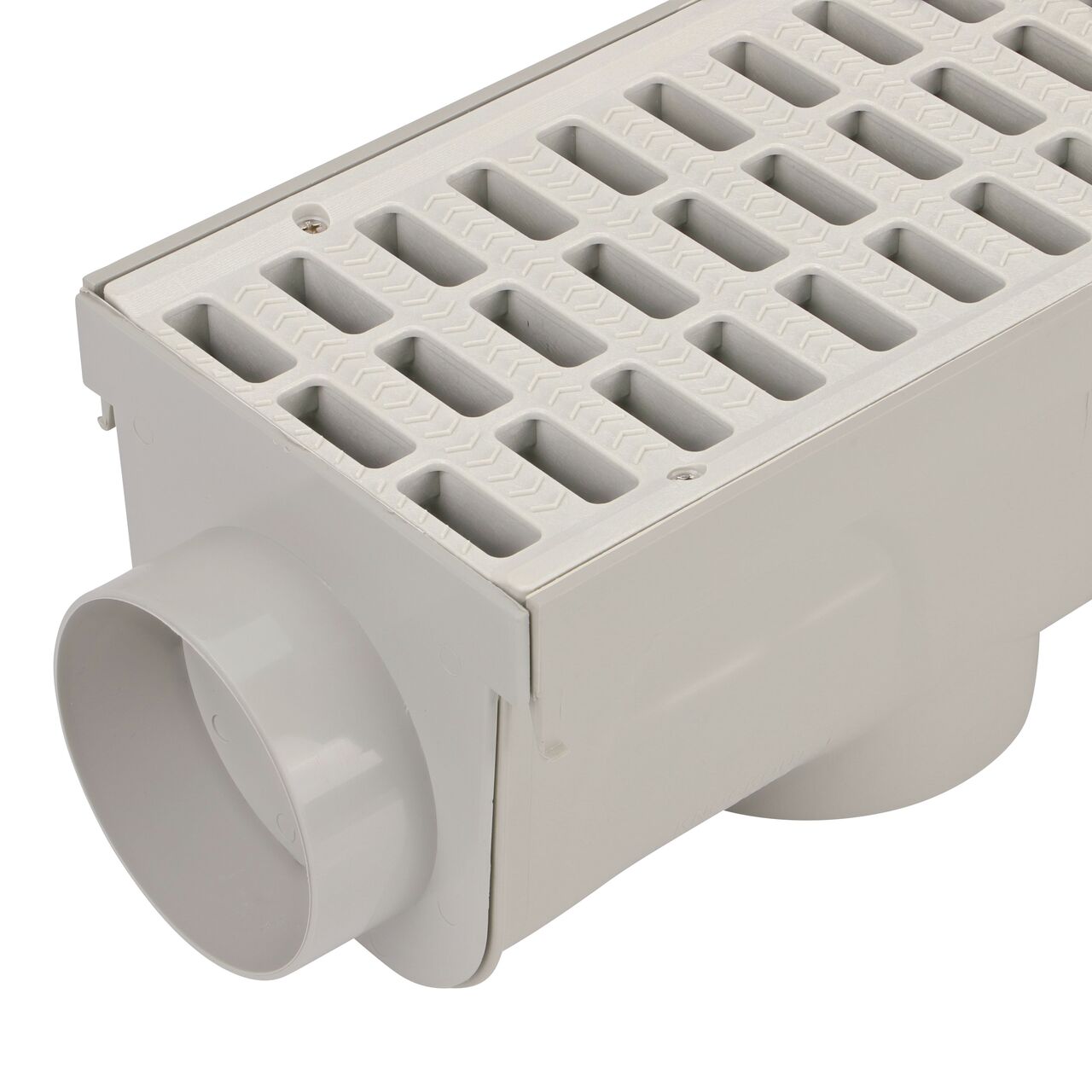NDS 5 in. Pro Series Channel Drain, End Cap/End Outlet attached to the male end of the Deep Profile Channel Drain (NDS 800, NDS 813) without spigot, hub fits 3 in. S&D pipe