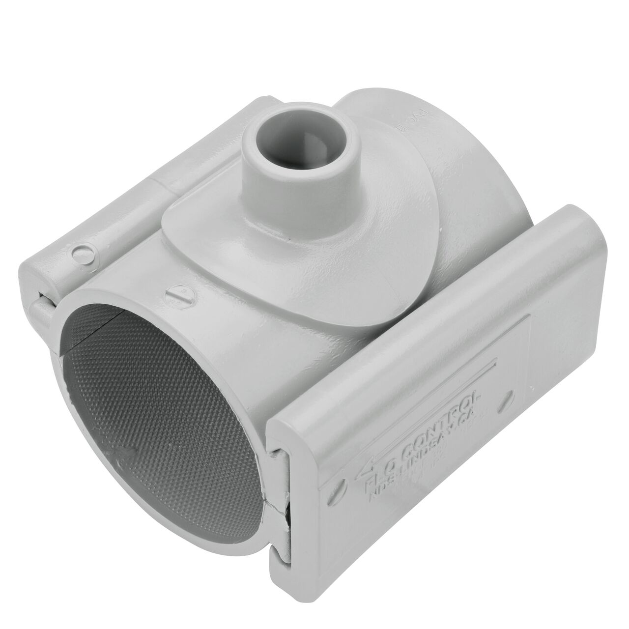 The 3/4 in. slip outlet at the top of the NDS Clamp-It™ Rigid PVC Saddle (NDS 453007) for 3 in. PVC pipe adds a riser or sprinkler to an existing pipeline for agricultural or mining applications