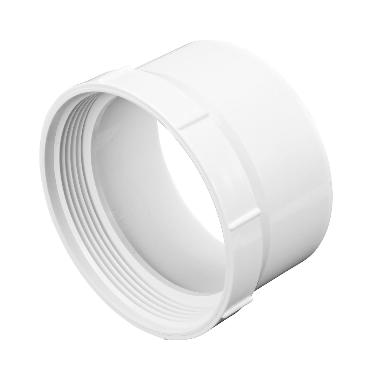 PVC female adapter, connects 4 in. Sewer and Drain pipe to 4 in. FPT, Hub X FPT connection (NDS 4P11*, NDS 4P11)