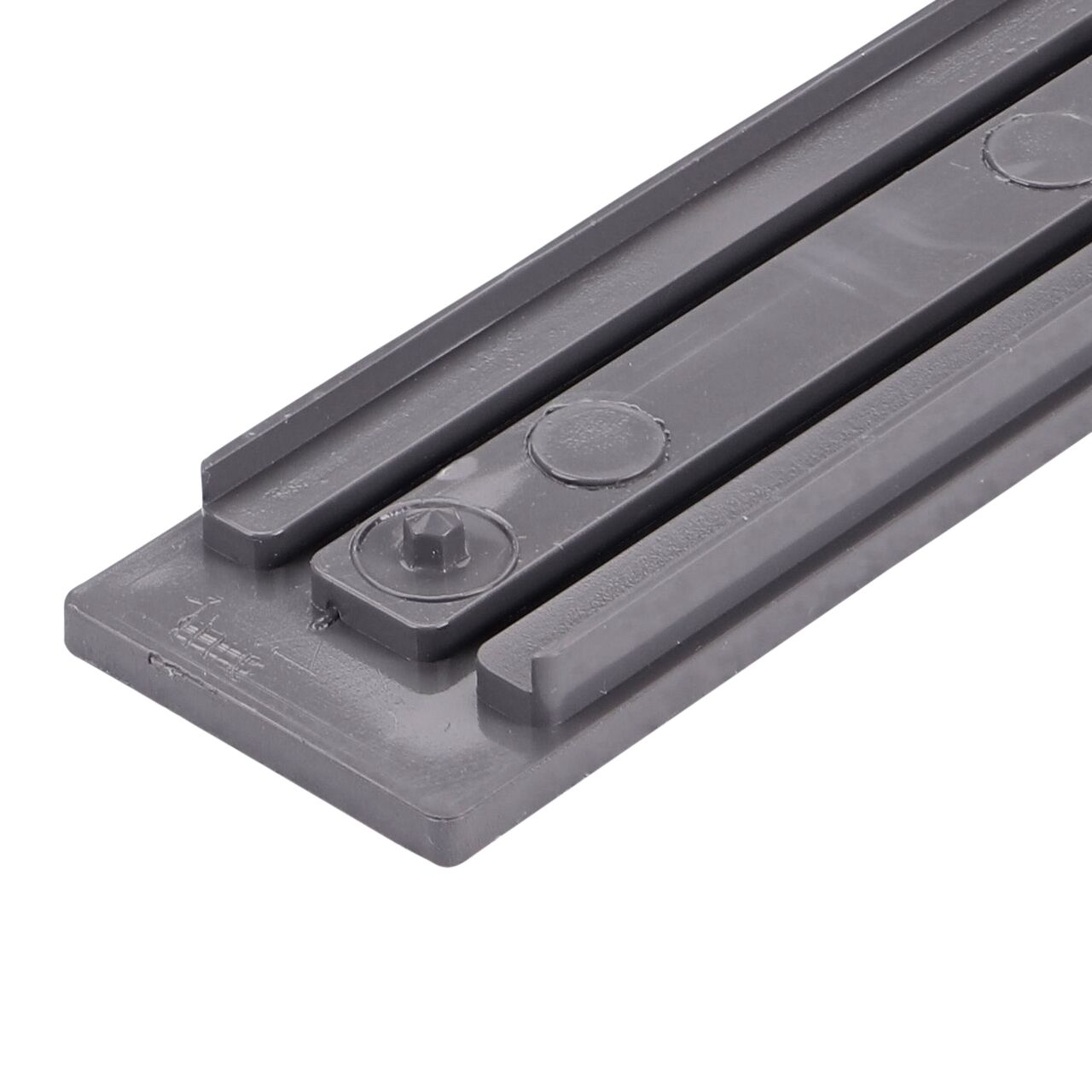 Closeup of the locking mechanism when lid is removed from the  NDS Gray Micro Channel™ Drain Cleanout (NDS 8653)