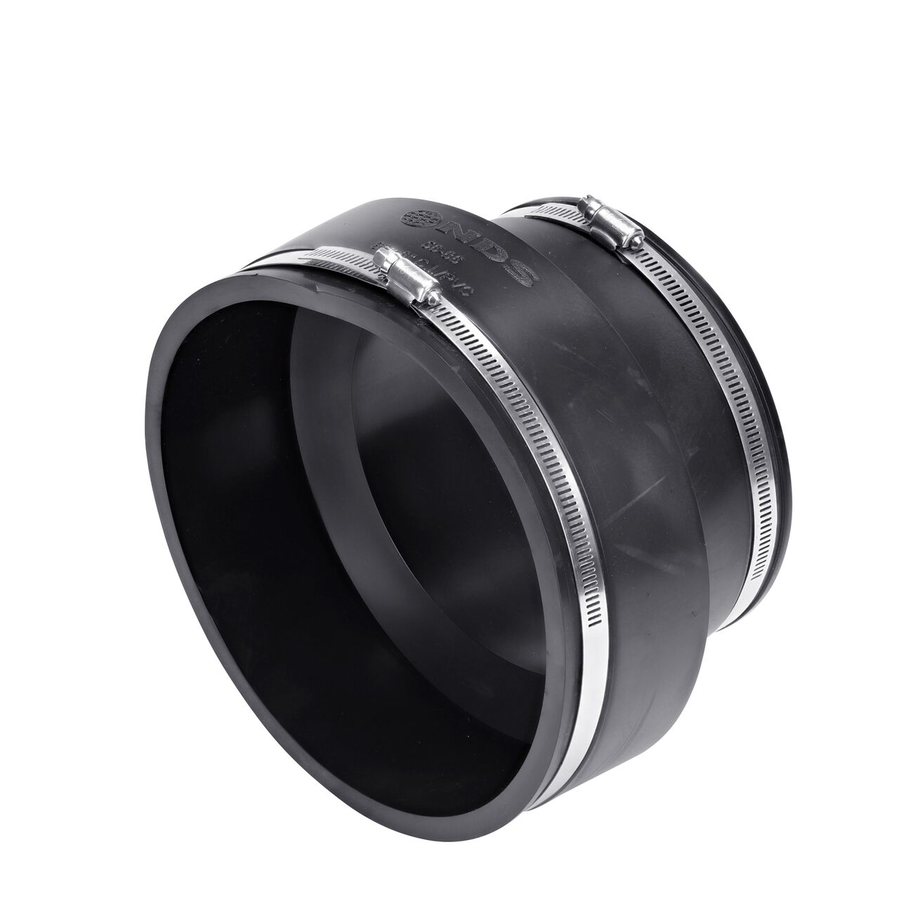 The NDS 8 in. X 6 in. stainless steel flex coupling connects two cast iron/sewer and drain or DWV/copper/steel/lead pipes and includes clamps tighten to secure coupling onto pipe (NDS 56-86)