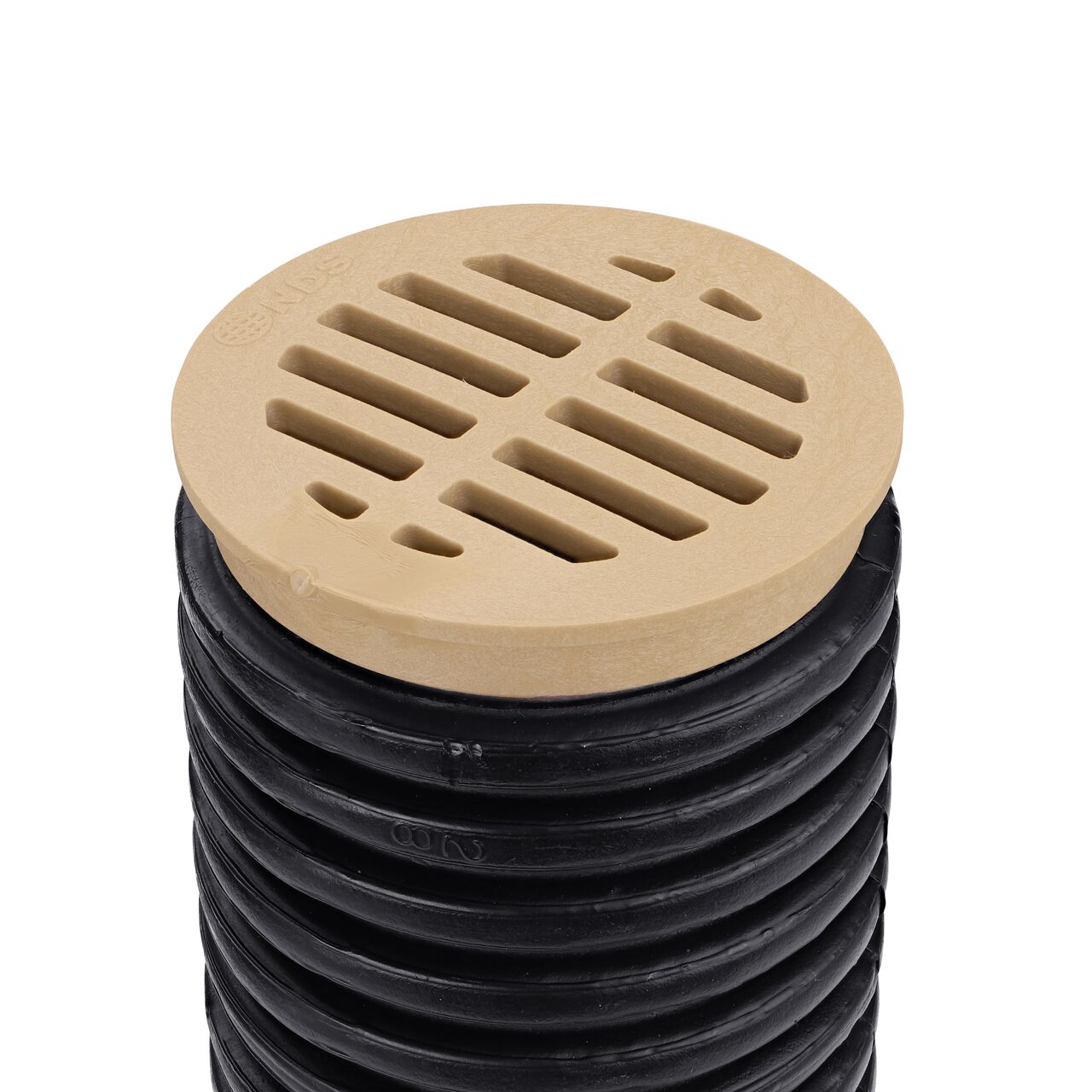 NDS 3 in round grate (NDS 16S) attached to a 3 in. Corrugated Pipe