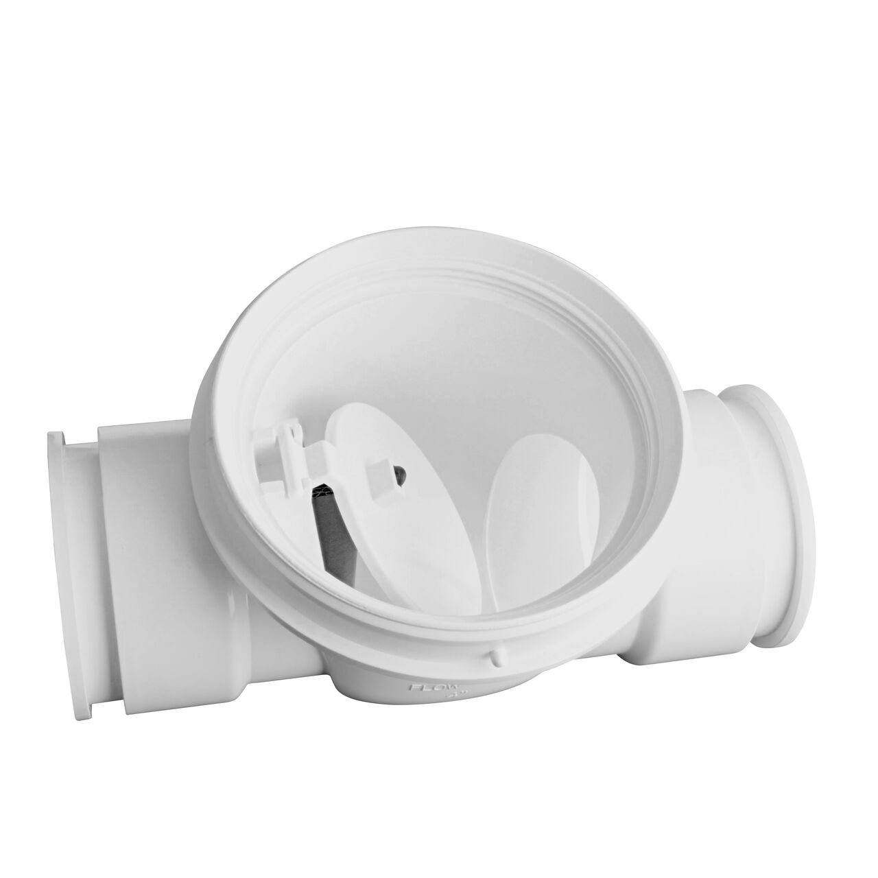The flapper opened inside of the NDS 4 in. White PVC Backwater Valve with Adapter (NDS 475PS) controls the flow of water
