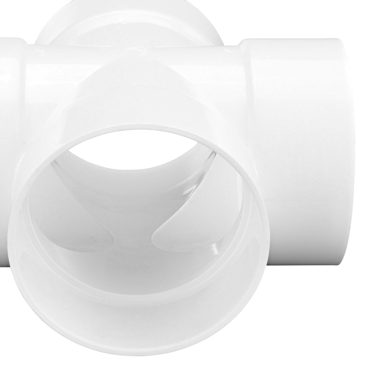 Closeup view of the 4 in. PVC Cross 4 in. S&D Hub connection point (NDS 4P1X)