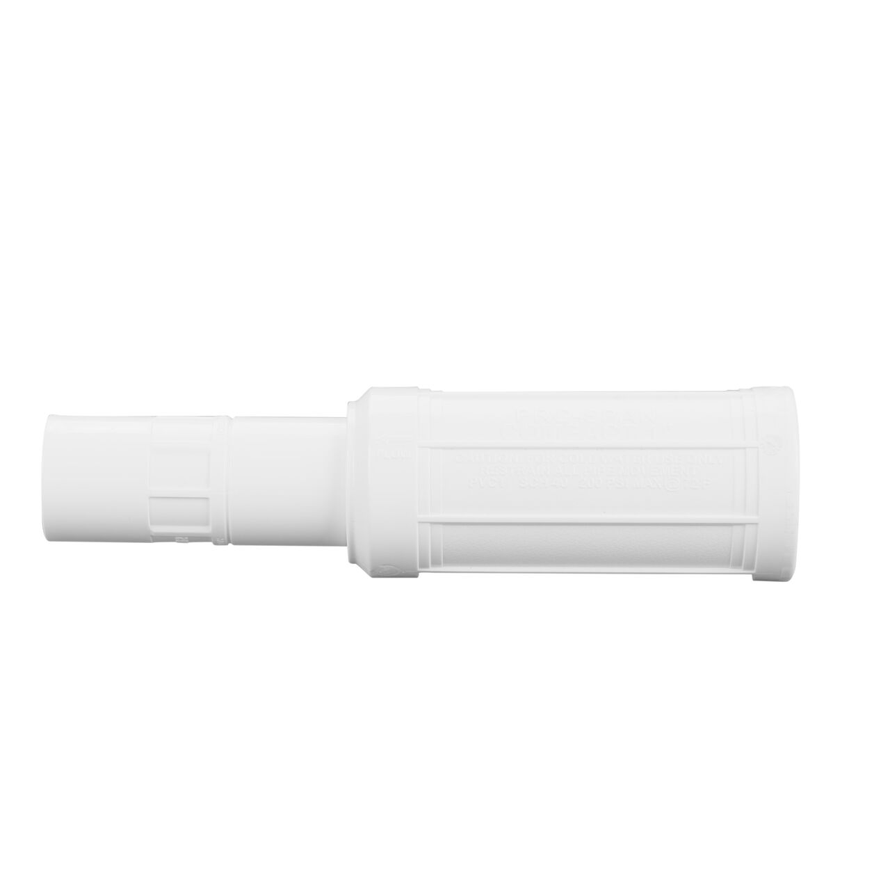 The compact Pro-Span 1 in. Expansion Repair Coupling (NDS 118-10C) telescoping fitting extends to bridge the gap between the two ends of pipe