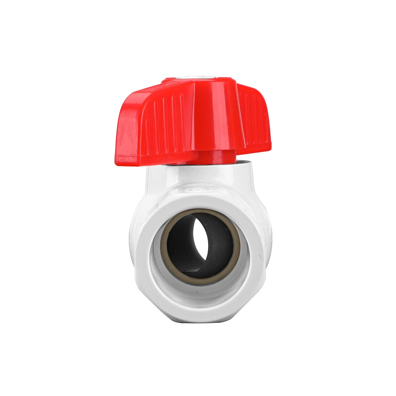 Rotate the handle to easily open or close the valve ball that controls water flow on the NDS 3/4 in. PVC IPS Ball Valve (NDS E1410-07)