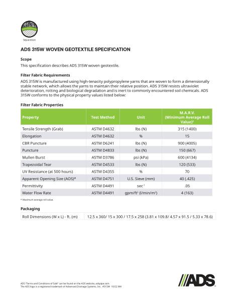 315W Woven Geosynthetic Specification