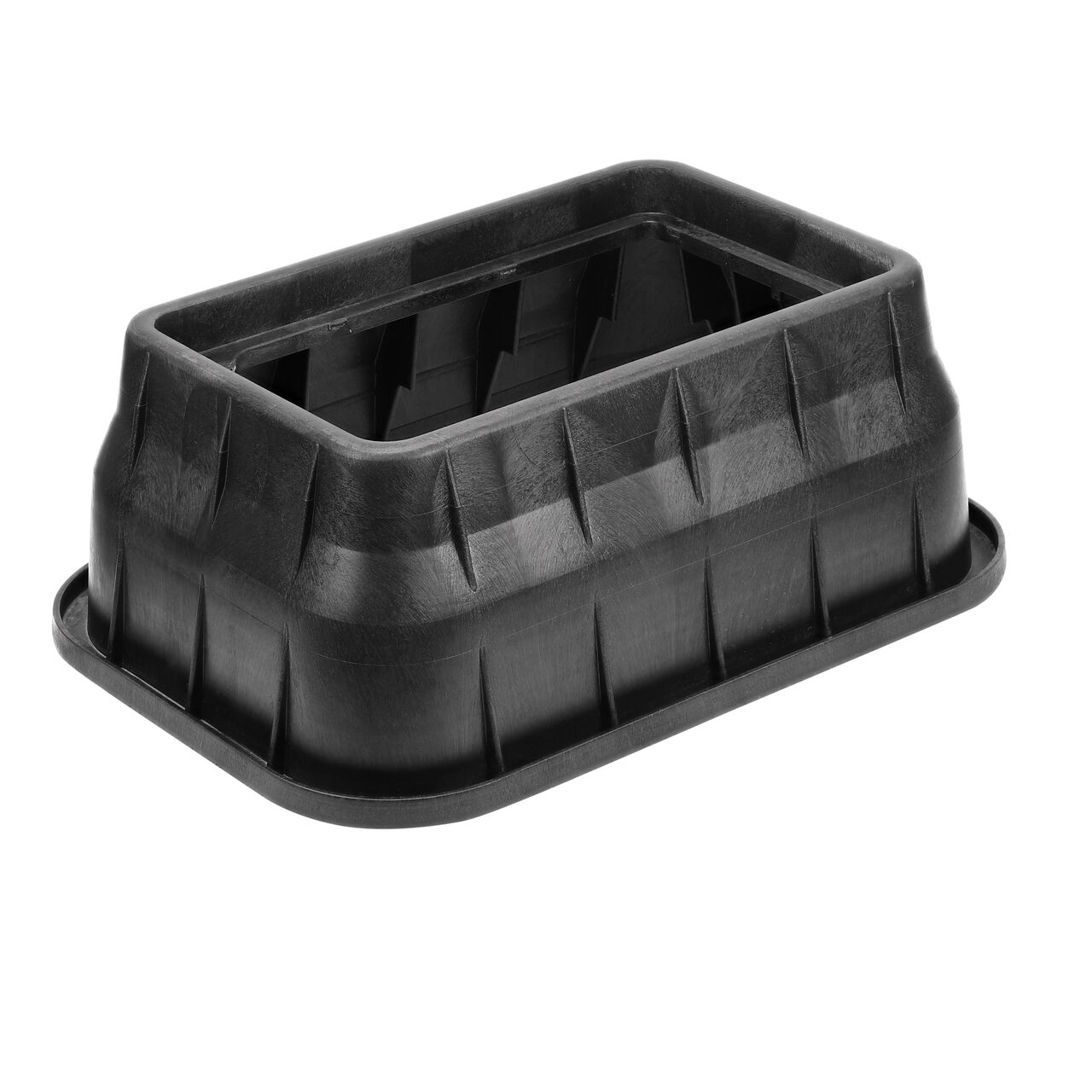The durable black plastic 13 in. X 24 in. Rectangular Standard Series Meter Box (NDS 121BCDMCIFB) has a height of 12 in. and is engineered for superior strength with structural reinforcing ribs
