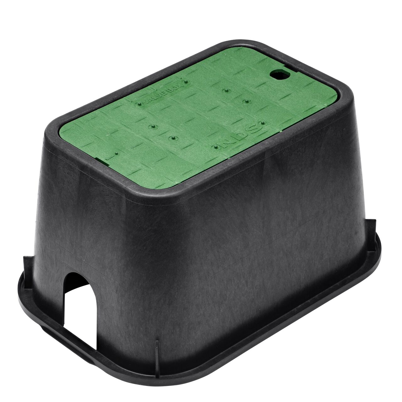 The NDS 10 in. X 15 in. Rectangular Standard Series Valve Box and Cover is a 10 in. high Black Box and Green Cover with Irrigation Control Valve markings on the Drop-In lid (NDS D1000-SG) and protects underground irrigation and sprinkler system components and keeps them out of sight