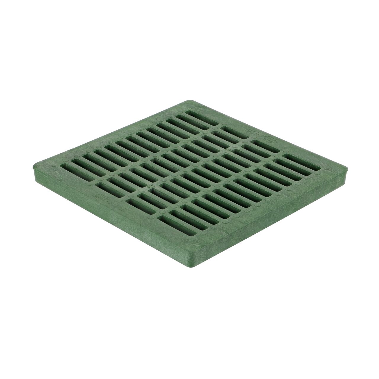 Hero shot of 24 in. Square Catch Basin Drain Grate, Green Plastic (NDS 2412) which sits on 24 in. catch basin (NDS 2400) and drains water as it blocks pipe-clogging debris