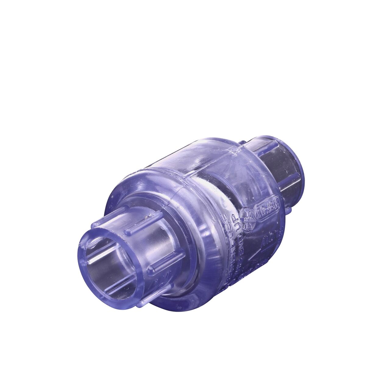 Alternate direction of the NDS Clear 1/2 in. slip end by slip end PVC Swing Check Valve (NDS 1520C05). Water is conveyed one-way through the valve when the flap opens.