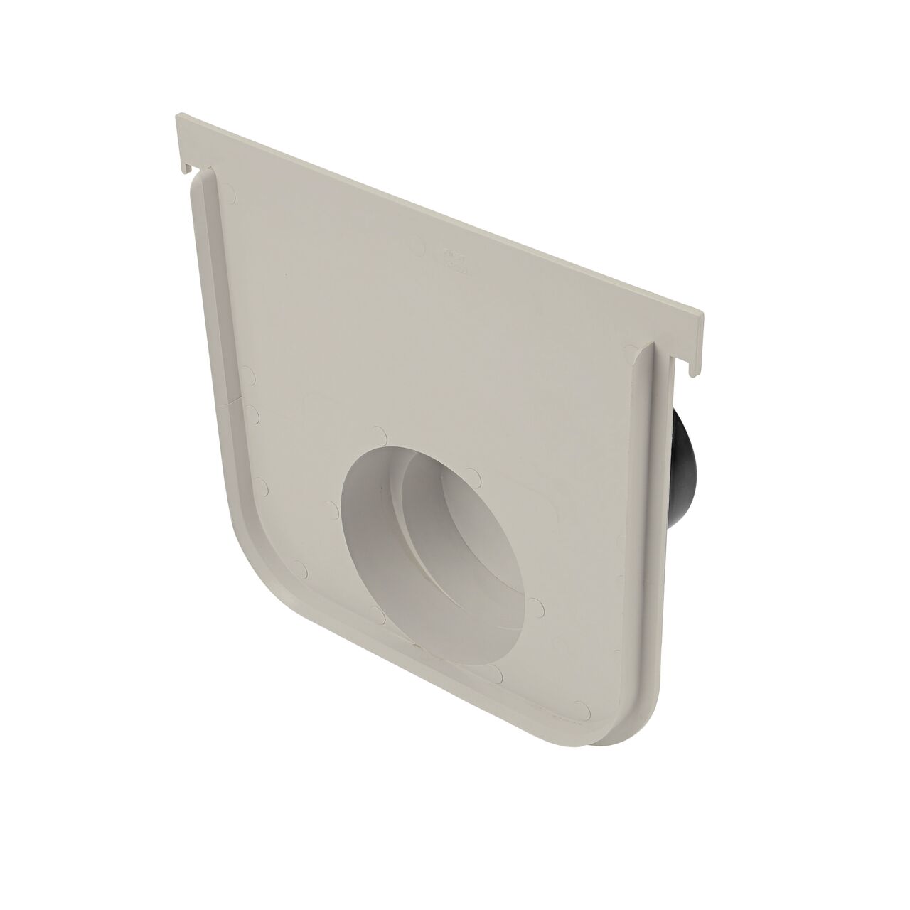 Opening of the NDS Light Gray 12 in. Pro Series Channel™ Drain End Cap/End Outlet (NDS 844) facing back