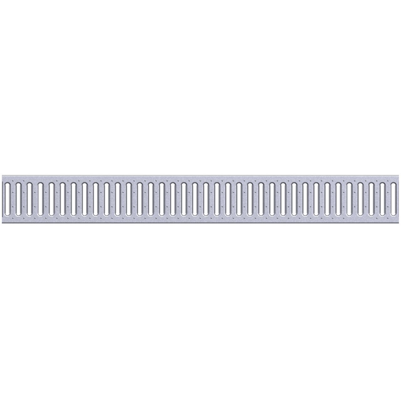 Full top down view of the class C slotted galvanized steel BG-FILCOTEN® 100 Trench Drain Grate (NDS 17010206)
