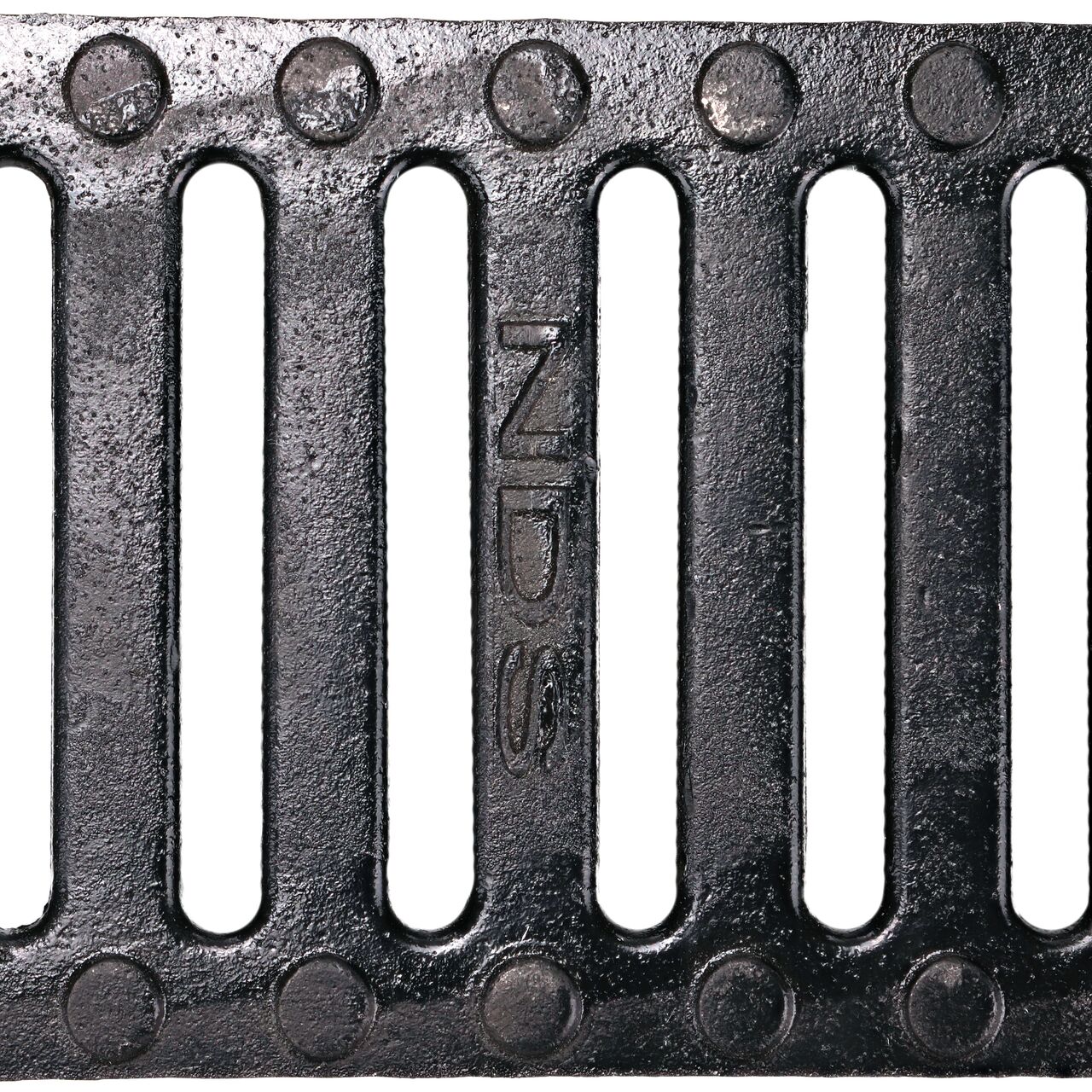 Top down view of the NDS Ductile Iron 5 in. Pro Series Channel™ Drain Grate (NDS 823)