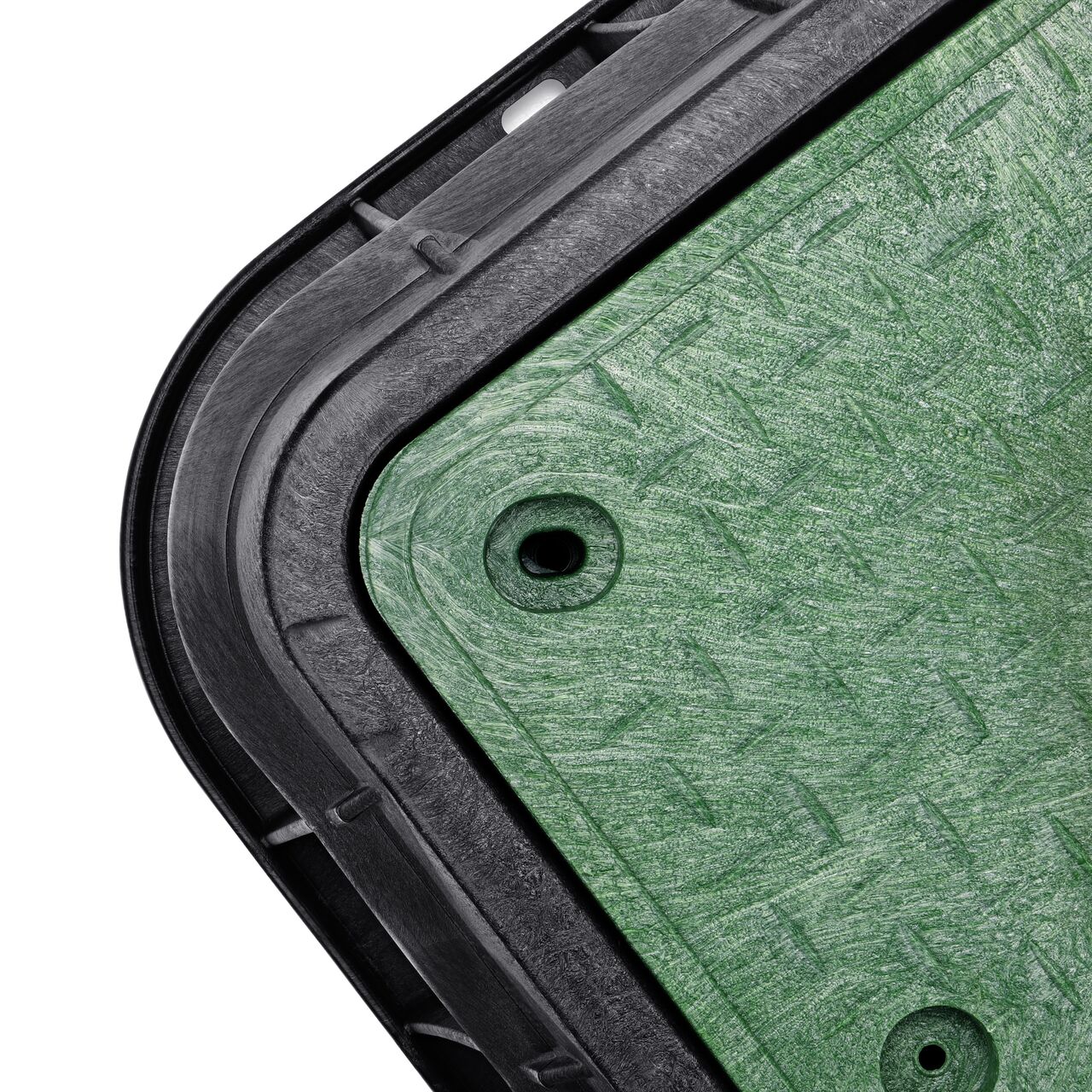 Closeup view of the inside reinforced edges on the NDS 17 in. X 30 in. Rectangular Pro-Spec® Series Valve Box and Cover (NDS 326BCDB-BG)