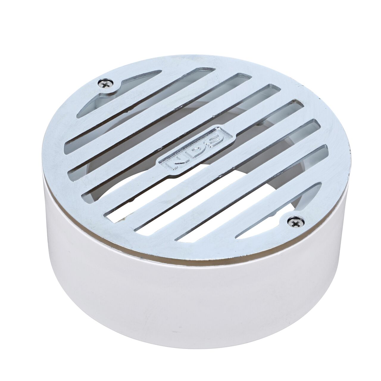 NDS 4 in. Round Grate with Collar made of polished chrome & plastic (NDS 908PC)