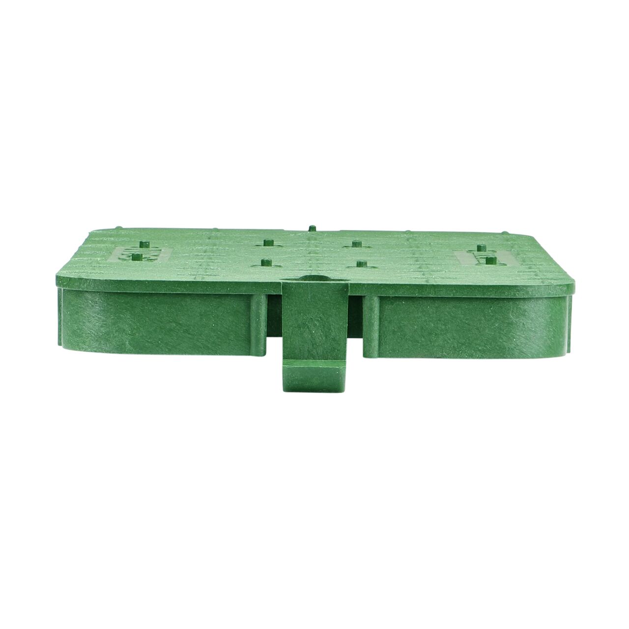 The NDS 10 in. X 15 in. Rectangular Standard Series Green Irrigation Control Valve Meter Box Cover (NDS D1000-SGL) is an Drop-in lid shown here from the side, that prevents dirt and debris from entering the meter box