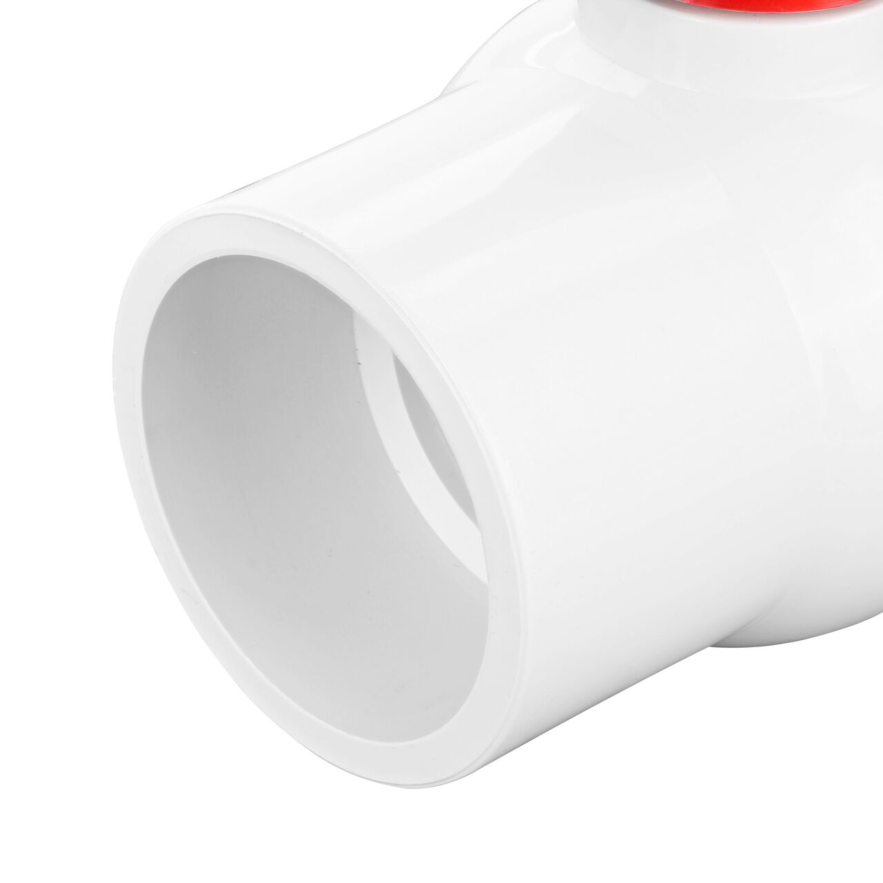 Closeup of the NDS CTS Ball Valve showing the stem that is made of durable PVC material (NDS E1310-30)