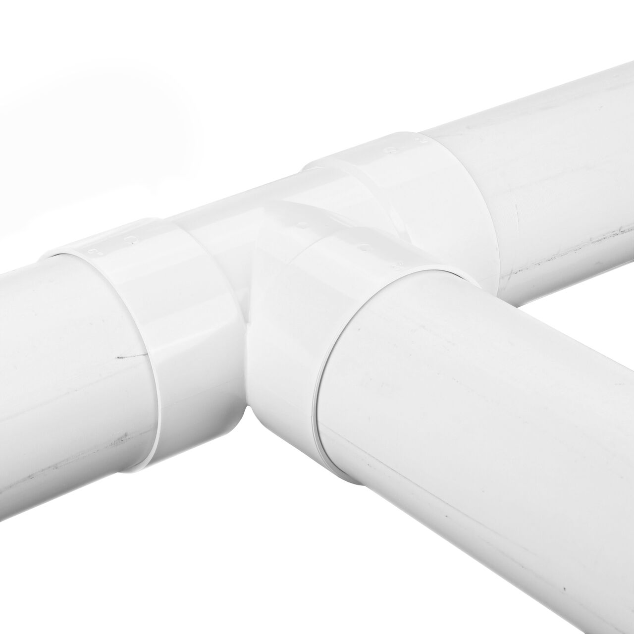 The NDS 6 in. PVC Sewer and Drain Tee (NDS 6P01) with 6 in. S&D pipes installed on all three ends