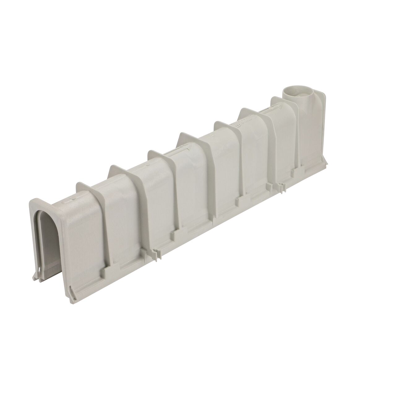 Bottom shot of the NDS 10.38 in. Deep Neutral Dura Slope Channel Drain (NDS DS-109N) shows bottom outlet