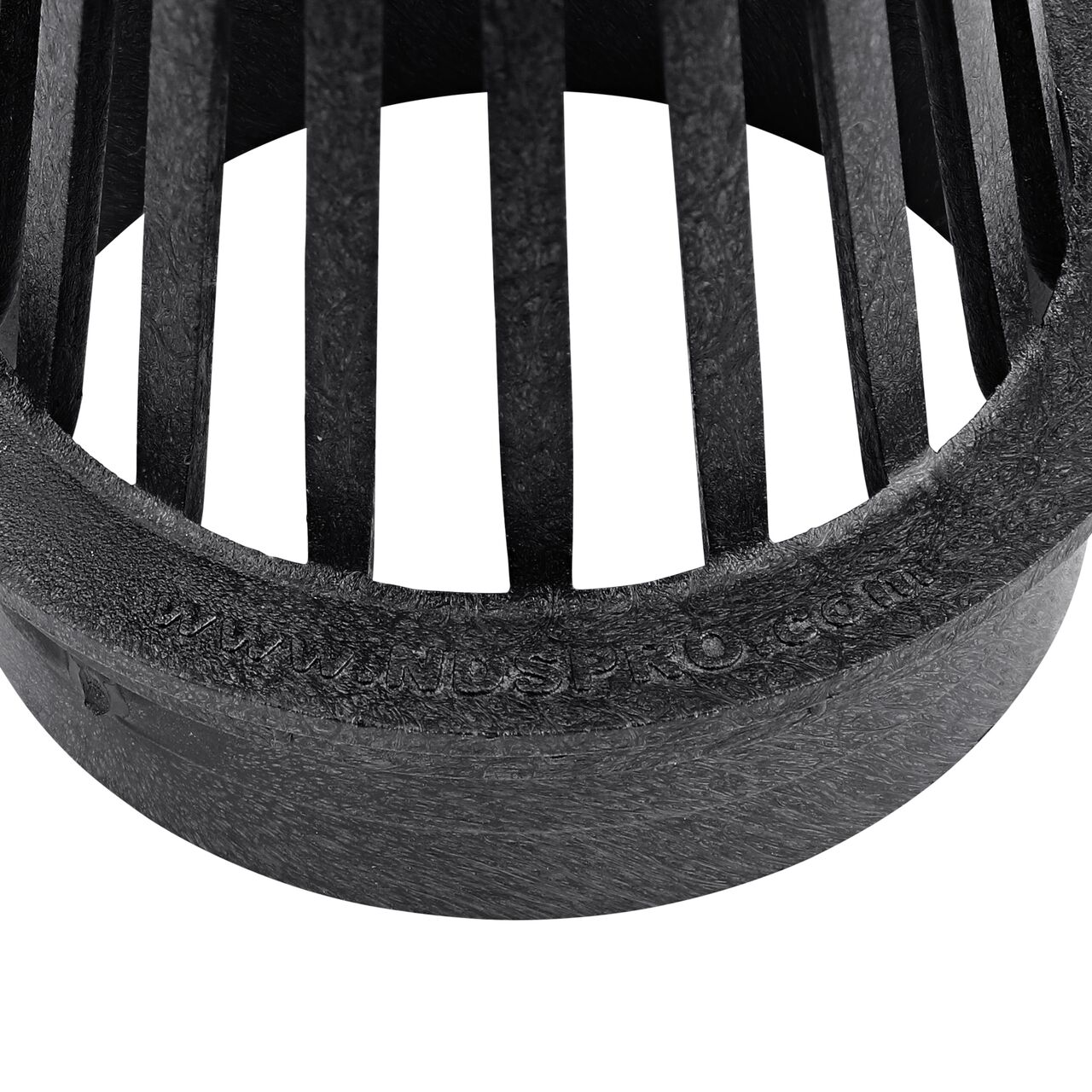 Closeup of any branding on the NDS Black Plastic 4 in. Atrum Grate (NDS 78)