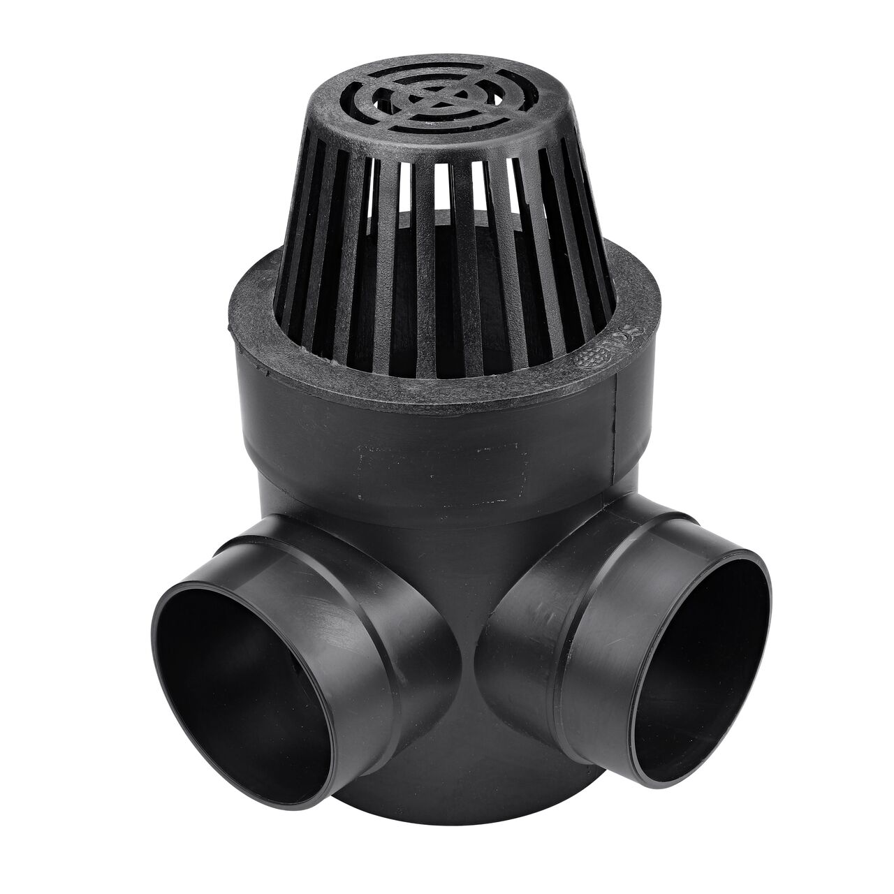 NDS Black Plastic 6 in. Atrum Grate (NDS 90) installed to a double outlet Spee-D Basin (NDS 205WHS)