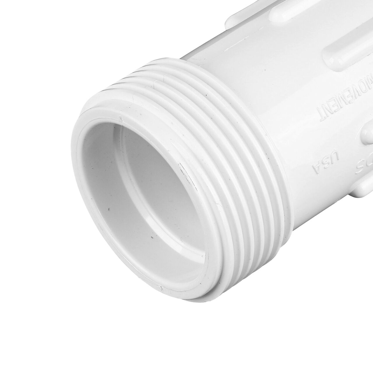 Closeup view of the NDS CTS UC Compression Coupling showing the end with the adjustable nut removed and once installed provides a leak resistant connection. (NDS CCC-1000)