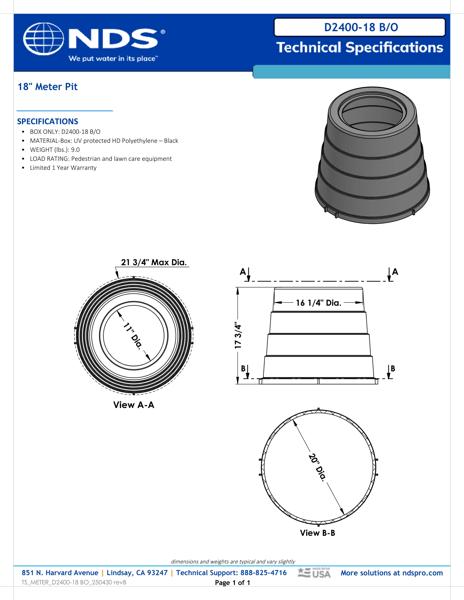 NDS 16 in. Round D2400 Meter Box, 18 in. Height, Black Tech Spec