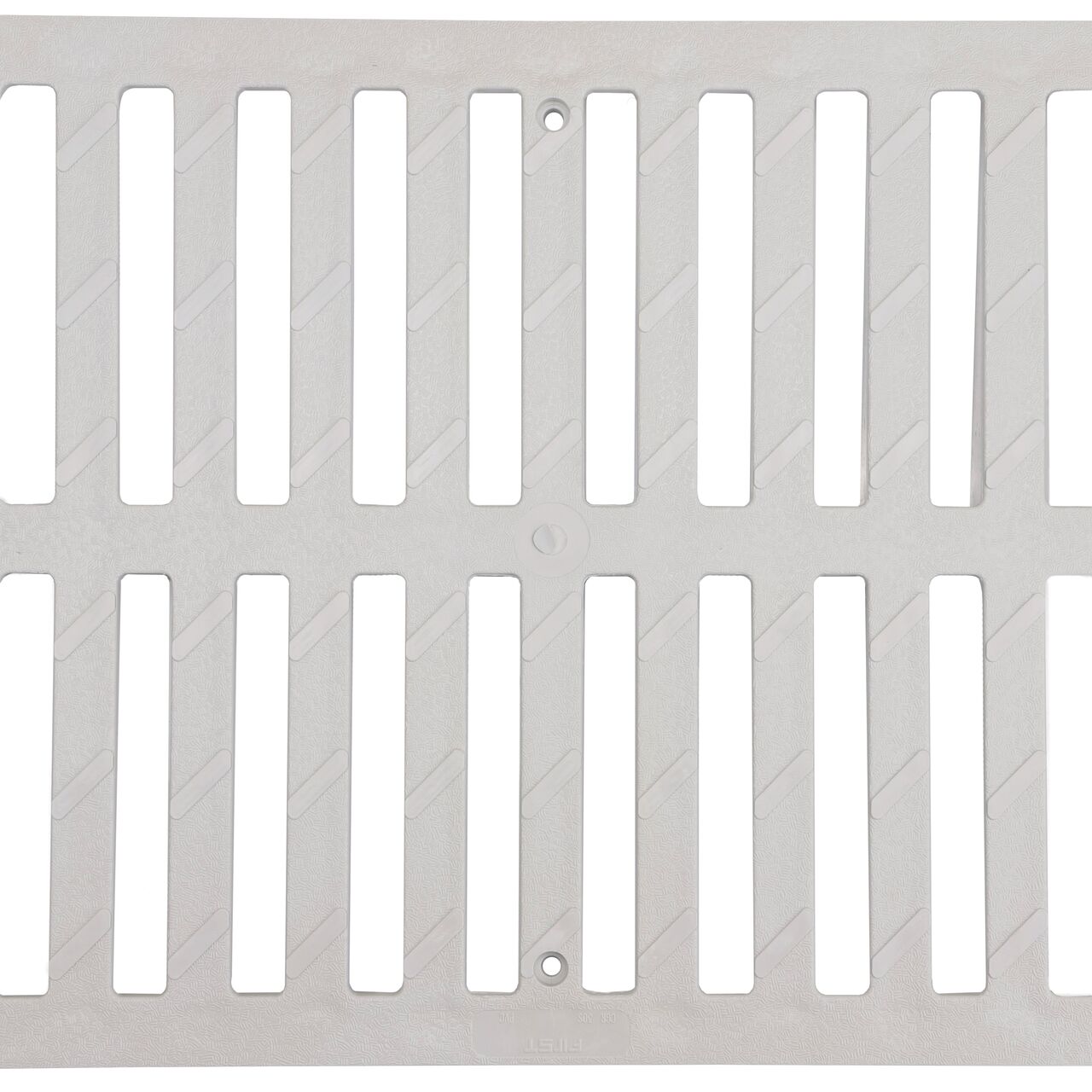 Close-up of grate openings on 12 in. Pro Series Channel Drain Grate in Gray Plastic (SKU 847)
