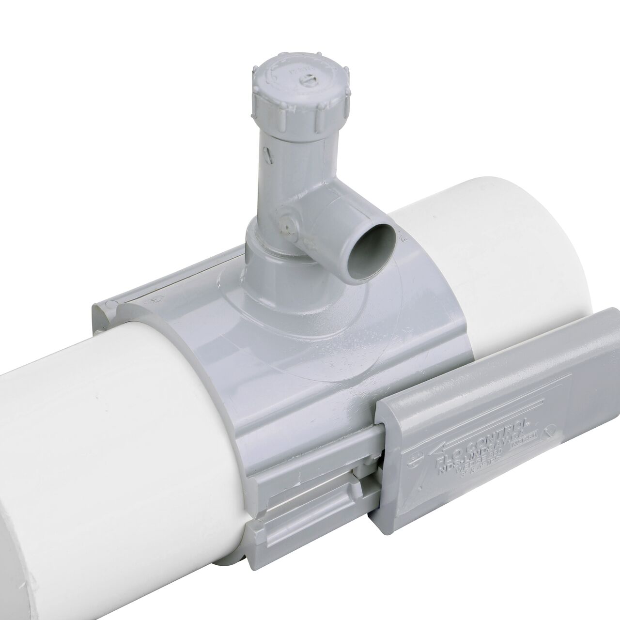 To install, remove wedge and clamp saddle over pipe on the 4 in. NDS Flo-Tap™ Rigid PVC saddle with 3/4 in. socket or 1 in. spigot (NDS 3140)