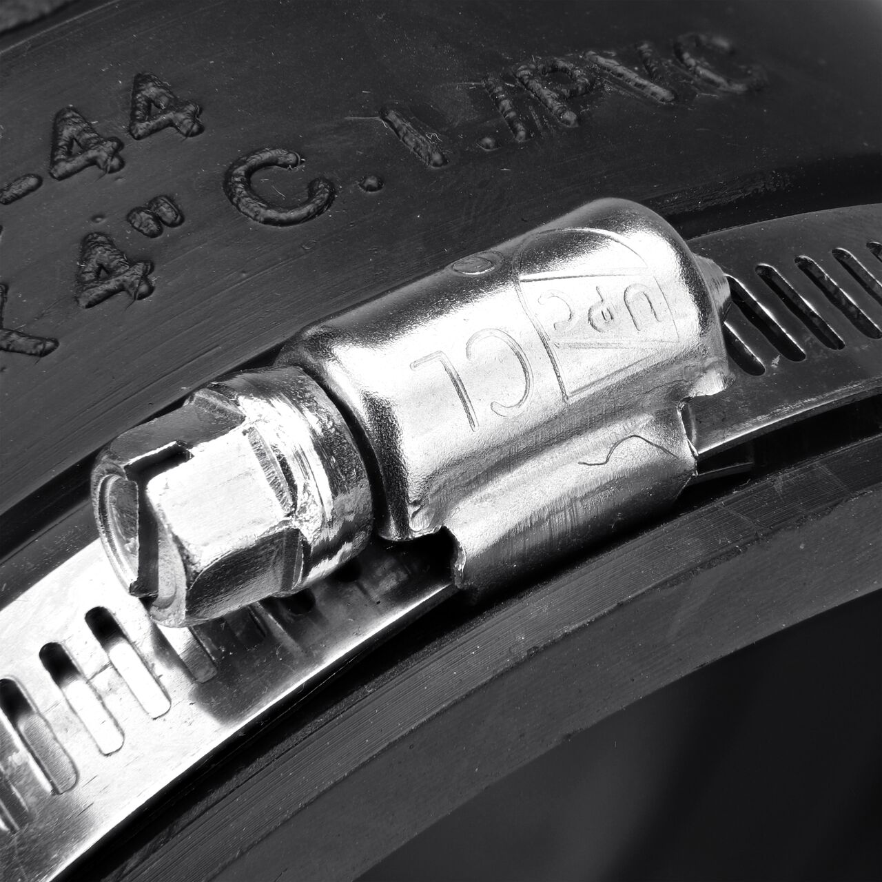 The clamps on the NDS 4 in. flex coupling for clay pipe to cast iron or plastic pipe can be tightened with screwdriver, 5/16 in. nut driver or socket to 60 inch-lbs. torque (NDS 02-44)