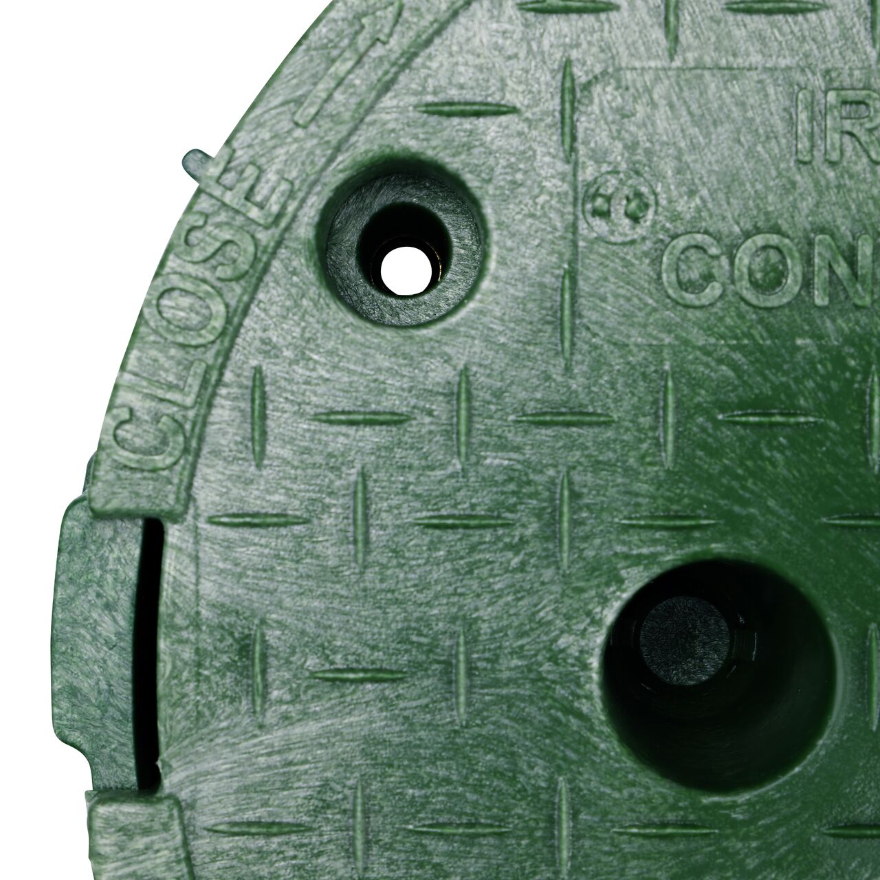 The valve box lid securely in place on the NDS 10 in. Round Pro-Spec® Series Green Box and Green Irrigation Control Valve Cover (NDS 312BC) keeping components protected against the elements, foot traffic, lawn care equipment, and potential vandalism while keeping them out of sight