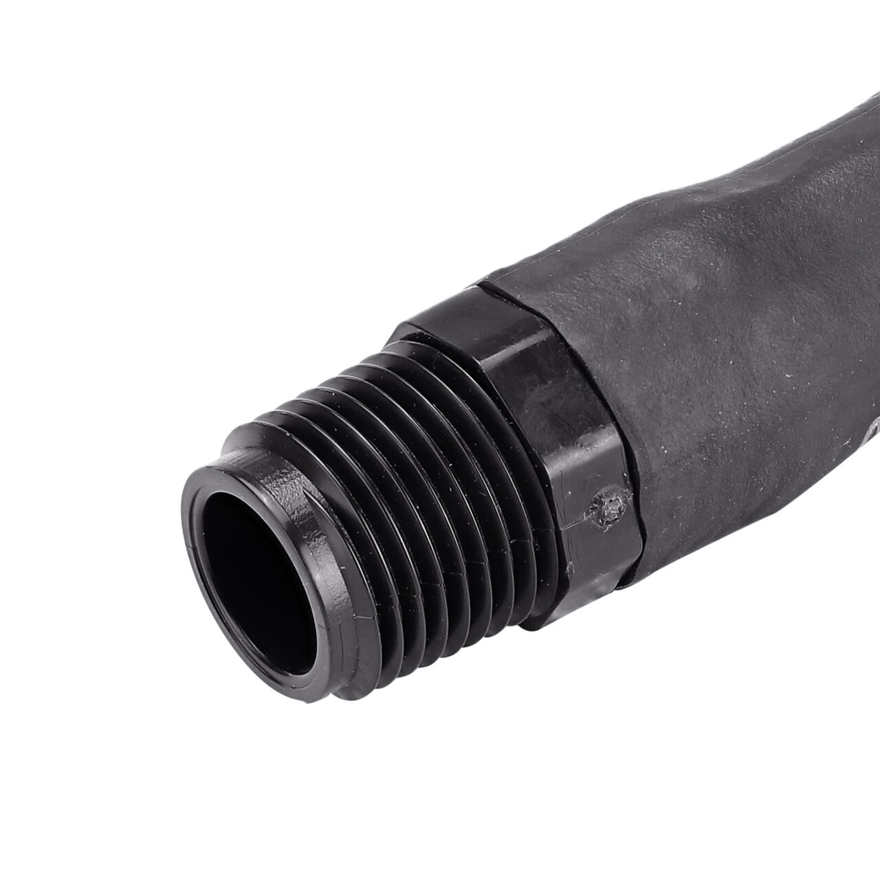 Closeup view of the NDS 1/2 in. Flexible Riser MPT X FPT end that threads into FPT connection points on fittings and sprinklers (NDS FR-0500-4F)