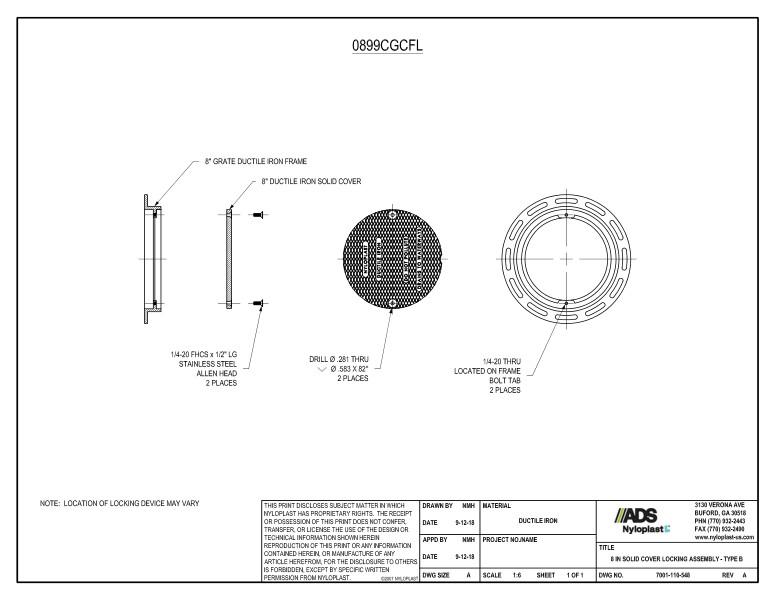 8" Solid Locking Cover Assembly (Drain Basin) Nyloplast Detail