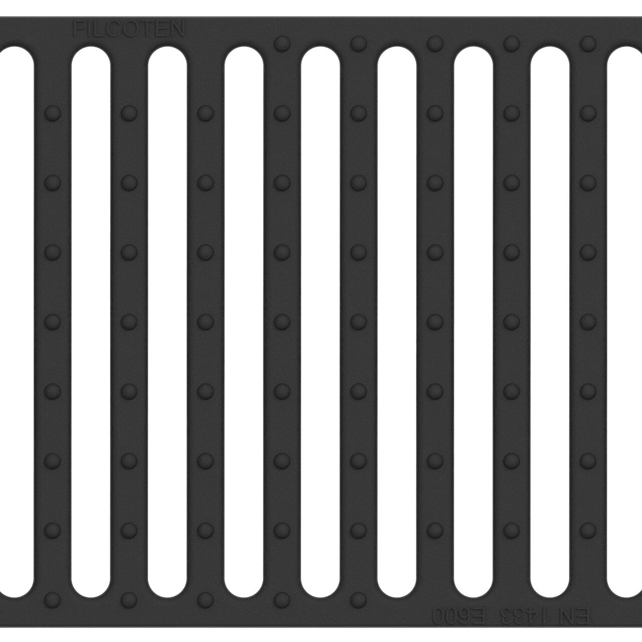 Top down closeup view of class E load ductile iron bar design BG-FILCOTEN® 200 Trench Drain Grate (NDS 17020105)