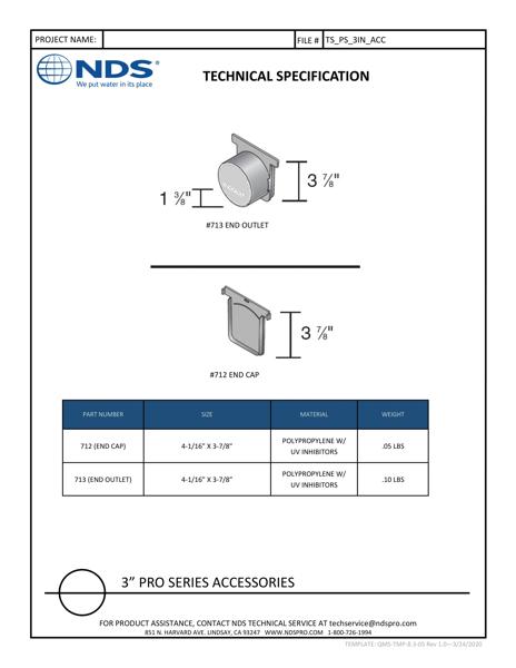 NDS 3 in. Pro Series™ Channel Drain End Cap Tech Spec
