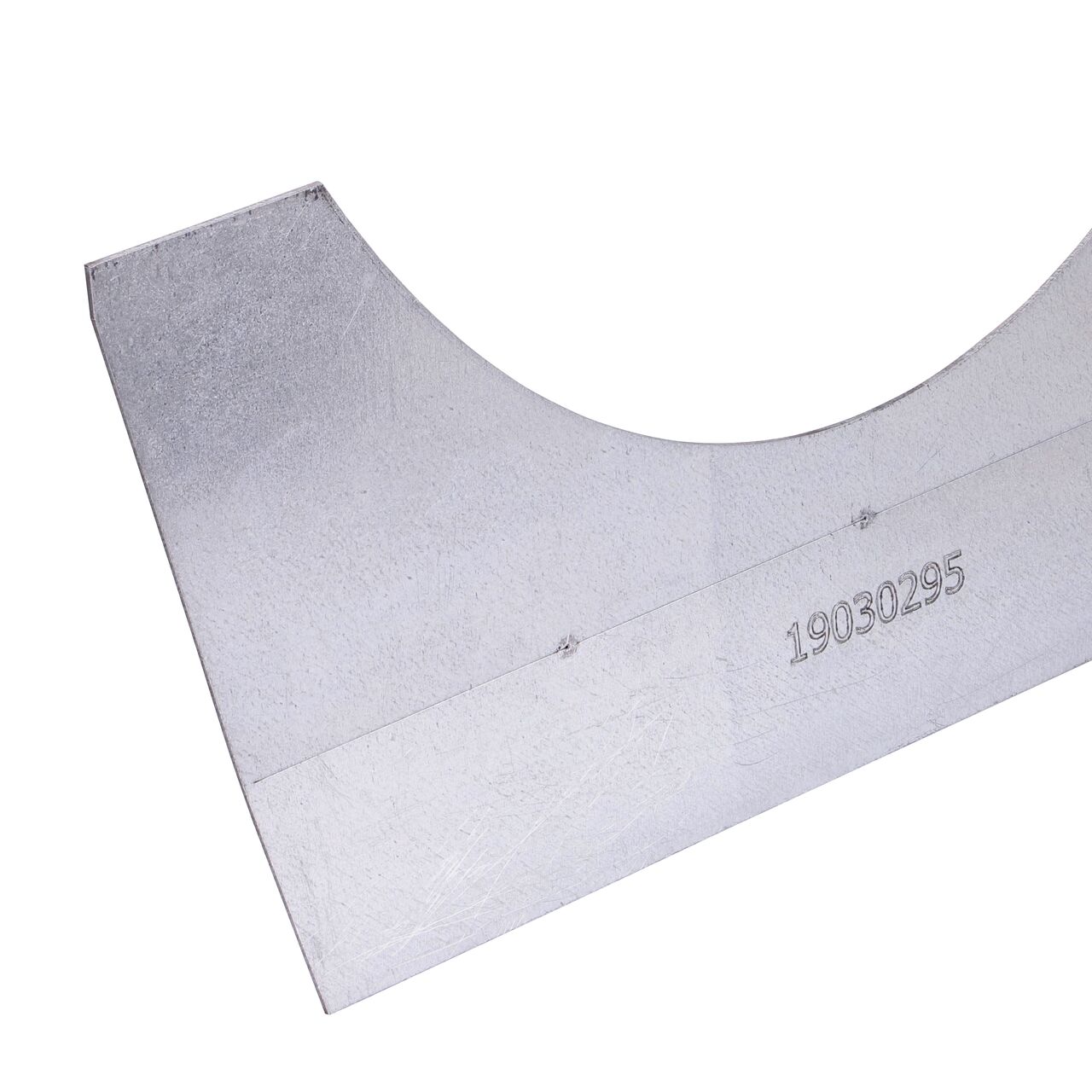 Closeup view of one side on the Galvanized Steel BG-FILCOTEN® 300 Trench Drain Step Connector Plate (NDS 19030295) showing the thickness and size with how it will connect to channel sections on the BG-FILCOTEN® 300 12 in. Trench Drains