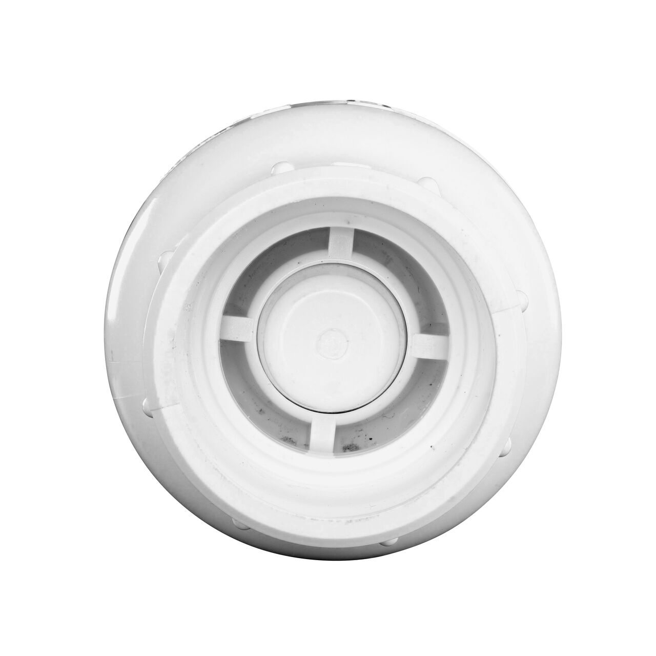 Down the Mouth view of the NDS White 1-1/2 in. slip end by slip end PVC Spring Check Valve (NDS 1011-15, NDS 1012-15) showing the flapper