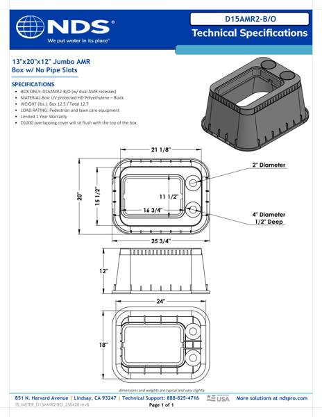NDS 13 in. X 20 in. Rectangular Meter Box with Pipe Knockouts, 12 in. Height, Black Tech Spec