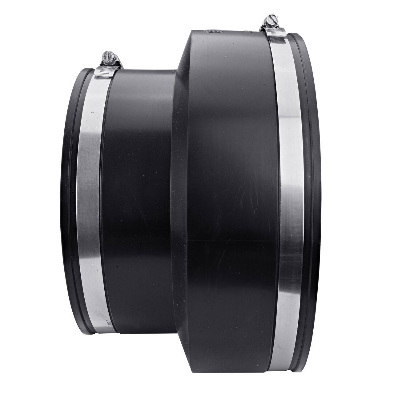 The NDS 8 in. X 6 in. flex coupling for cast iron/sewer and drain or DWV/copper/steel/lead pipes, in horizontal position, is made with material that flexes with normal earth movement (NDS 56-86)