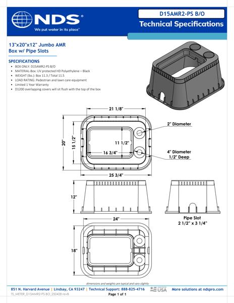 NDS 13 in. X 20 in. Rectangular Meter Box with Dual Pipe Slots, 12 in. Height, Black Tech Spec