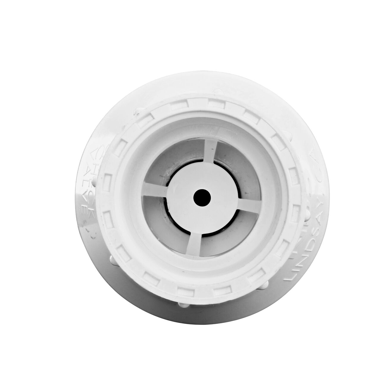 Front facing view of the NDS 1-1/2 in. IPS Female Threaded PVC Foot Valve (NDS 1001-15FV) showing the screen to filter debris from entering system