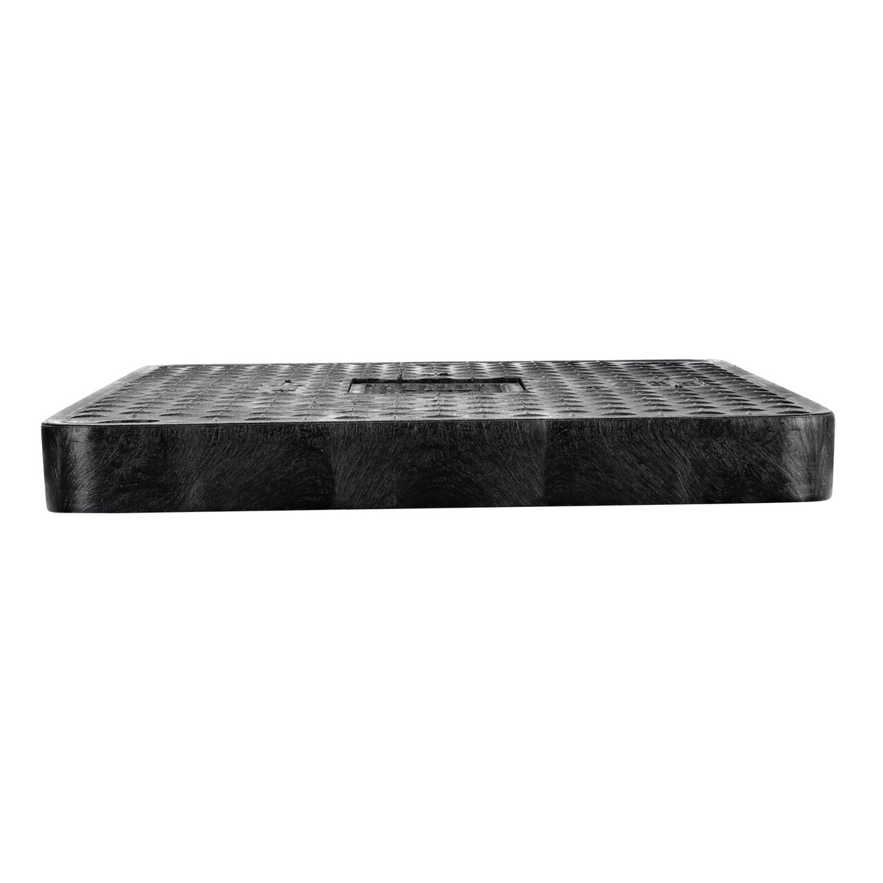 The NDS 17 in. X 30 in. Rectangular Pro Series Black Water Meter Box Cover (NDS 123CDMCIF) is a Drop-In lid shown here from the side, that prevents dirt and debris from entering the Meter box