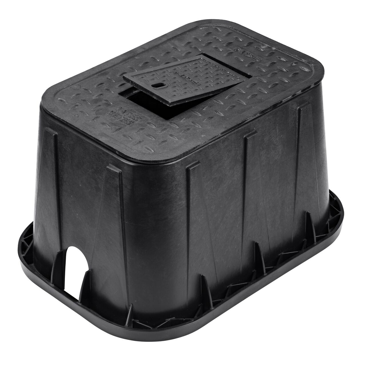 The hinged side of the Cast Iron reader door on the NDS 14 in. X 19 in. Rectangular Standard Series Meter Box & Cast Iron Water Meter Cover (NDS D1200-CICIR)