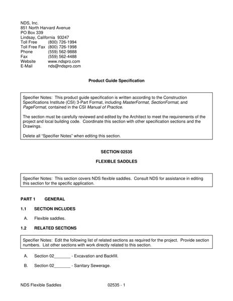 NDS Flexible Saddles Written Spec