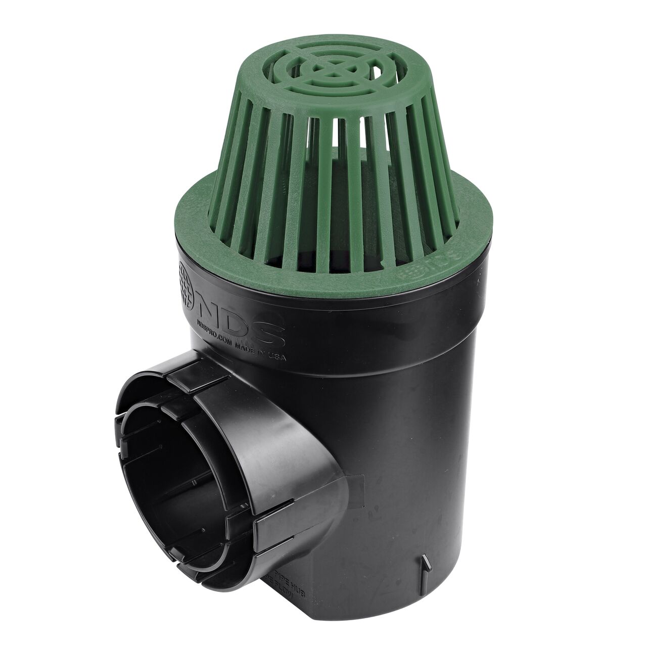 NDS Green Plastic 6 in. Atrum Grate (NDS 80) installed to a single outlet Spee-D Basin (NDS 101WHS)