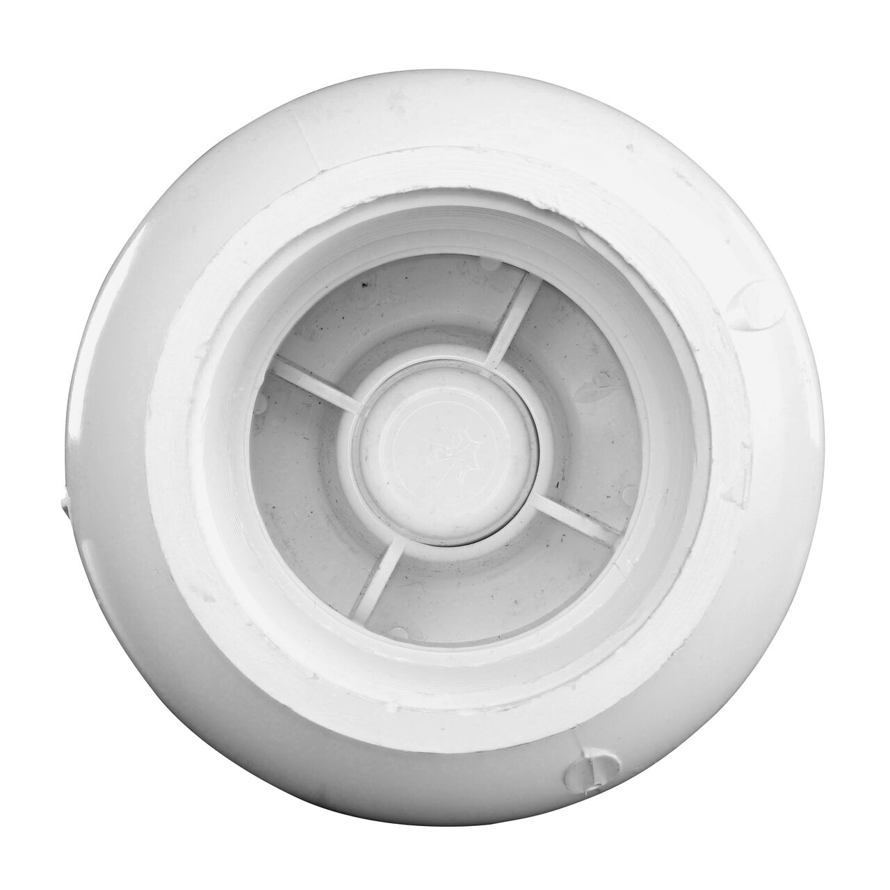 Down the Mouth view of the NDS 2 in. White PVC Spring Check Valve (NDS 1001-20, NDS 1002-20) showing the flapper