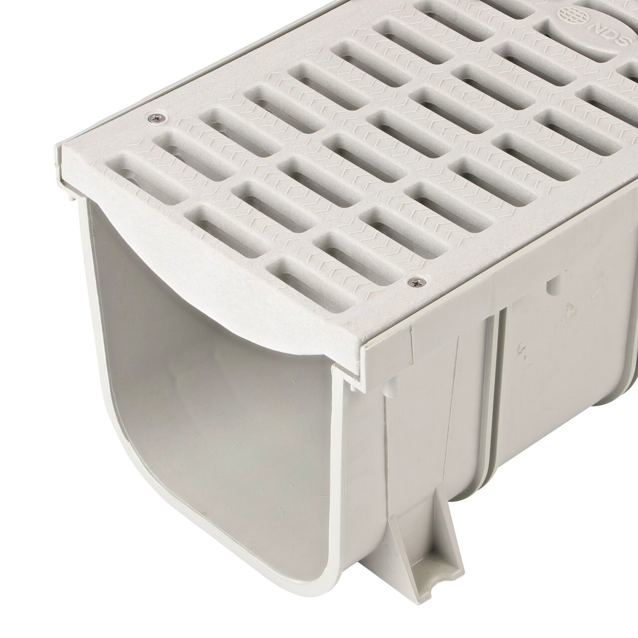 The 8 in. Pro Series Channel, Deep Profile (NDS 833) has a grate seat for the 8 in. Pro Series Light Gray Channel Drain Grate (NDS 837)